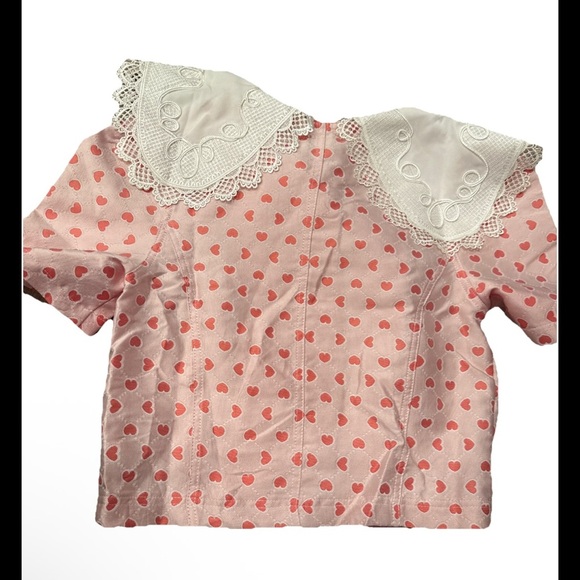 Sister Jane Heart Print Collared Top on Pink Sz XS NEW - Picture 7 of 8
